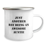 Funny Auntie Gifts from Men, Unique Christmas Unique Gifts for Awesome Auntie, Camping Mug with 'Just Another Day Being An Awesome Auntie' Quote - Image 2